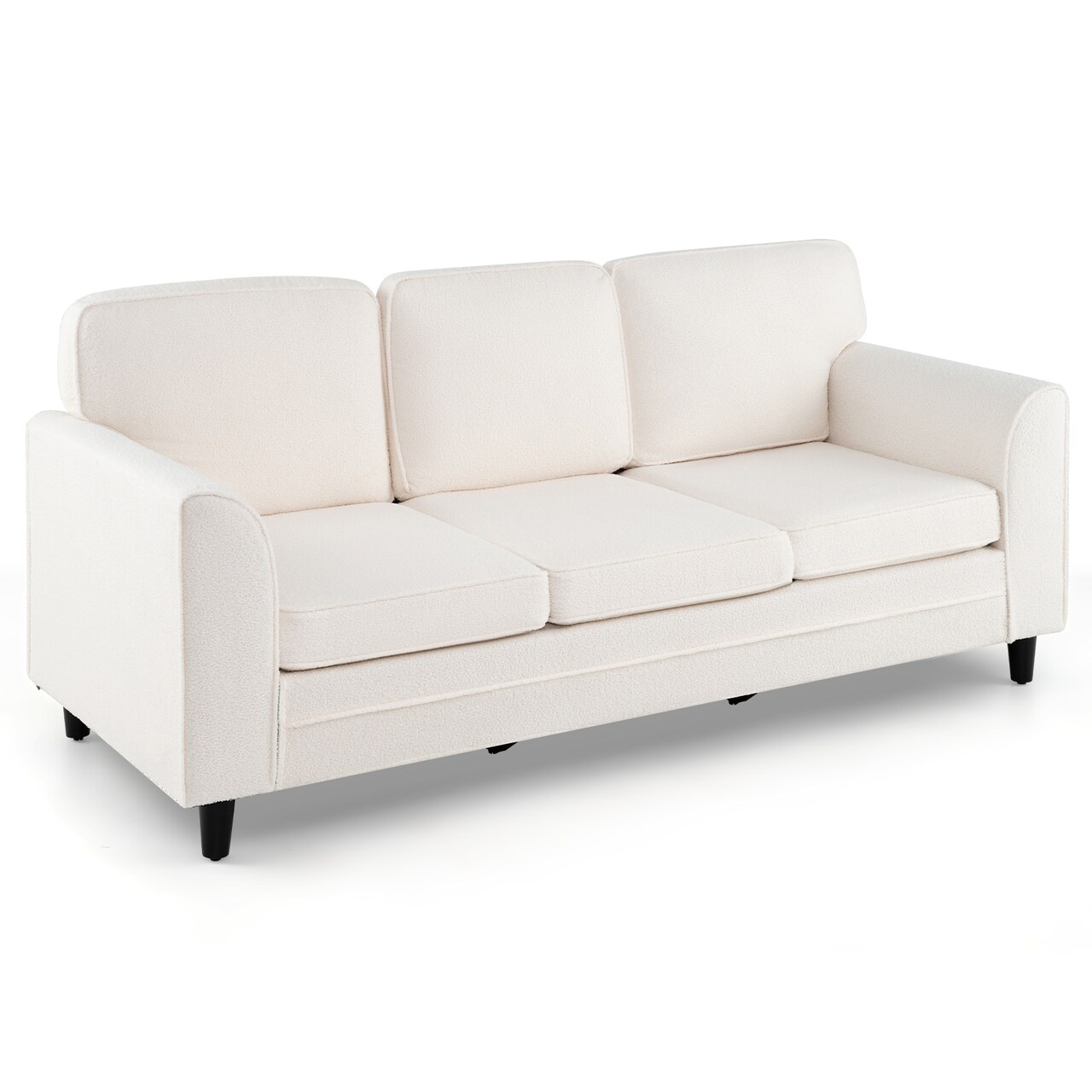 Modern 3-Seater Sofa Couch with Soft Teddy Velvet Ergonomic Cushions Wood Legs for Living Room